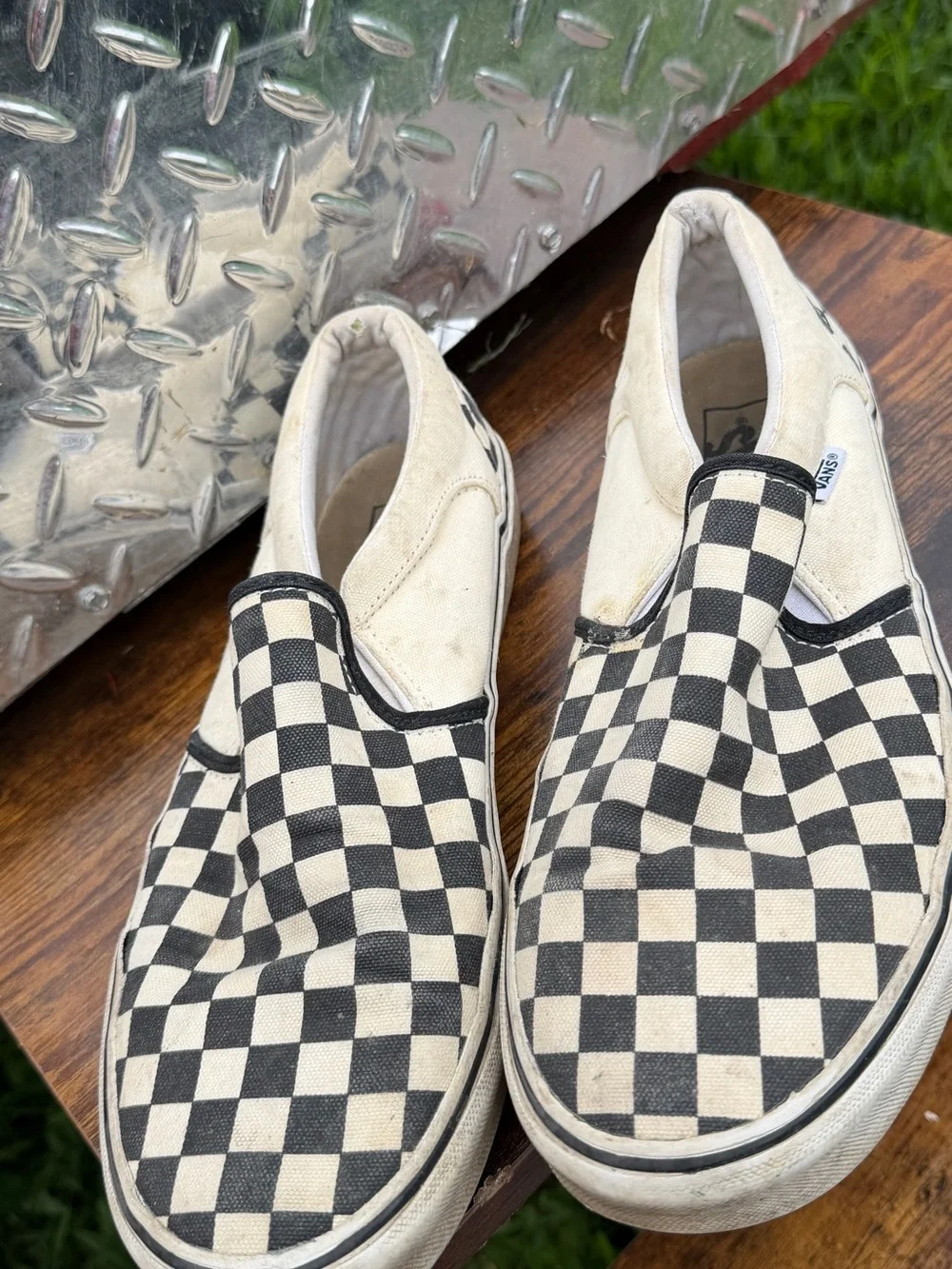 Vans Kids Slip-On Checkerboard Canvas Shoes - Black & White